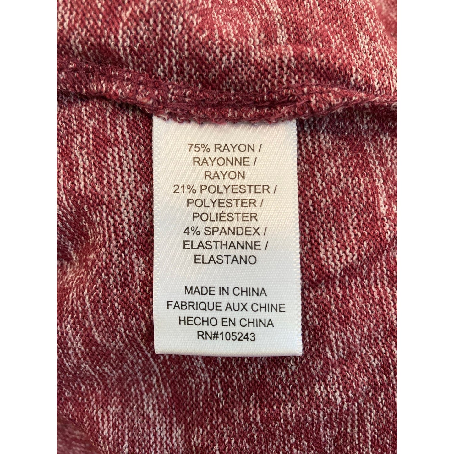 Bobeau Marled Babydoll V-Neck Pullover Top Size LARGE in Windsor Wine NWT