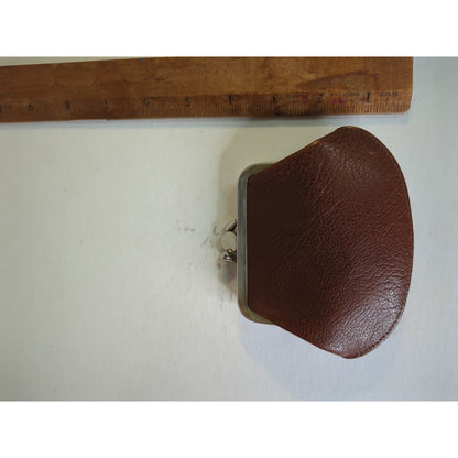 Vintage Brown Leather Double Kiss Lock Change Coin Purse