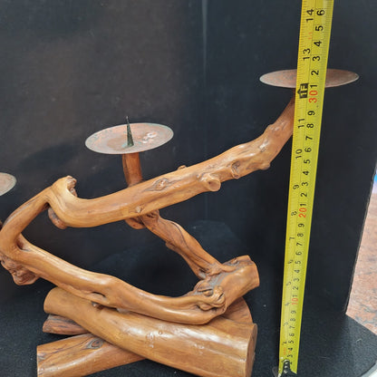 Artisan Wood driftwood triple Candle holder freeform brutalist GNARLY branch