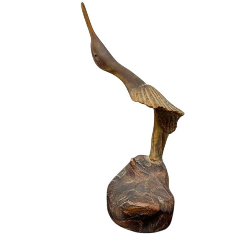 MCM Wooden Sculpture Falfer Spain 1960's Burl Wood / Horn Organic Crane Heron