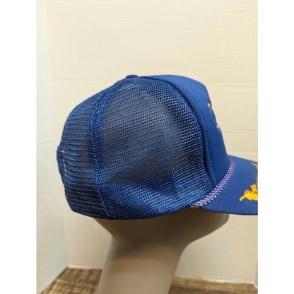 Vintage Quantum Fishing Tackle Blue Mesh Trucker Snapback Hat Retro Y2K