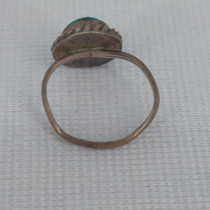 Vintage Southwestern Boho Sterling Silver Turquoise Rope Bezel Stack Ring Size 5