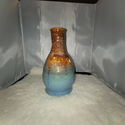 Mid-Century Modern Blue Brown Drip Glaze Studio Art Pottery Ceramic Bud Vase
