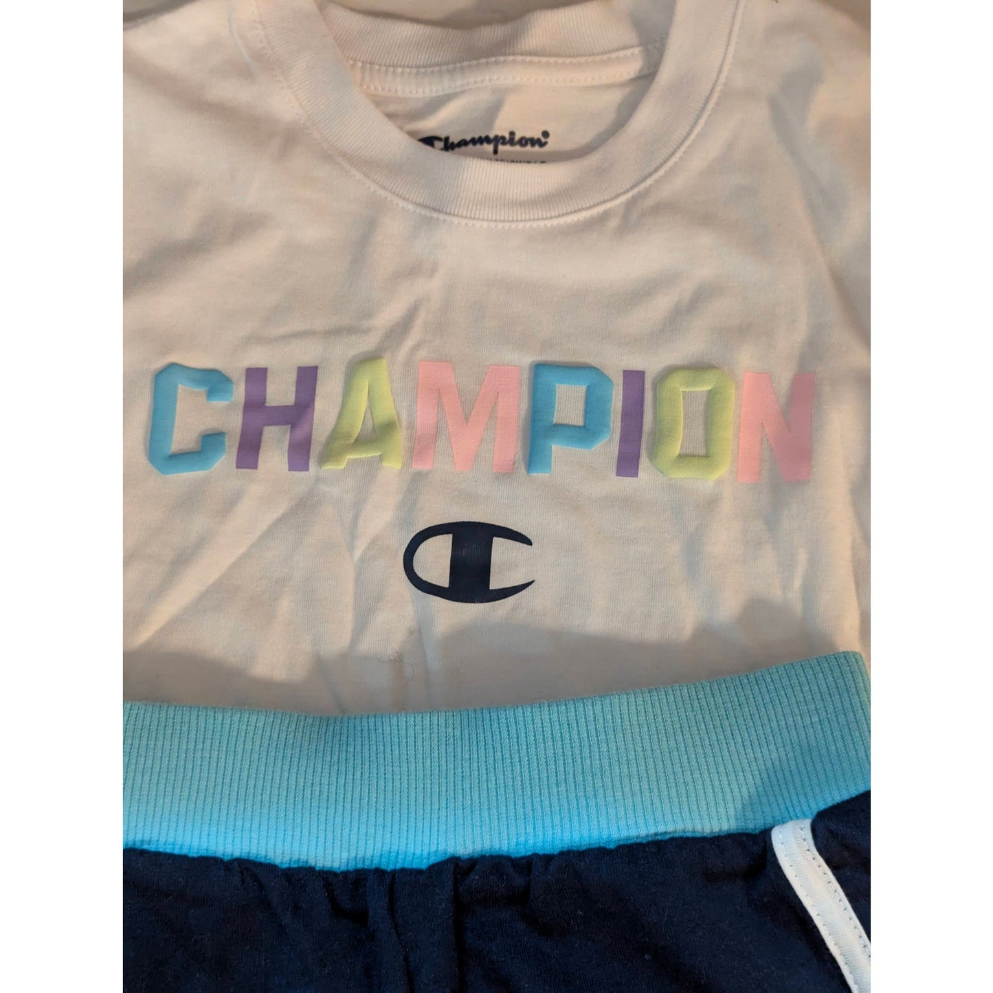 Champion Girls 2 Piece Short and Tee Set White Navy Size 4 NWT