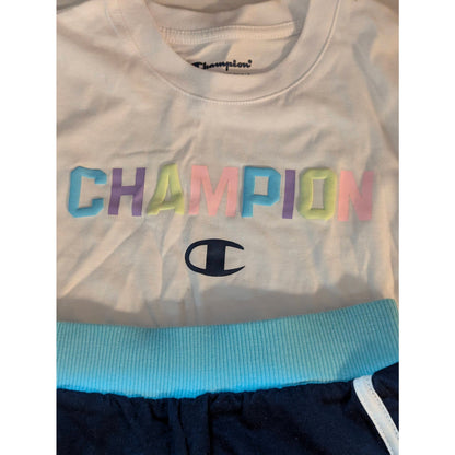 Champion Girls 2 Piece Short and Tee Set White Navy Size 4 NWT
