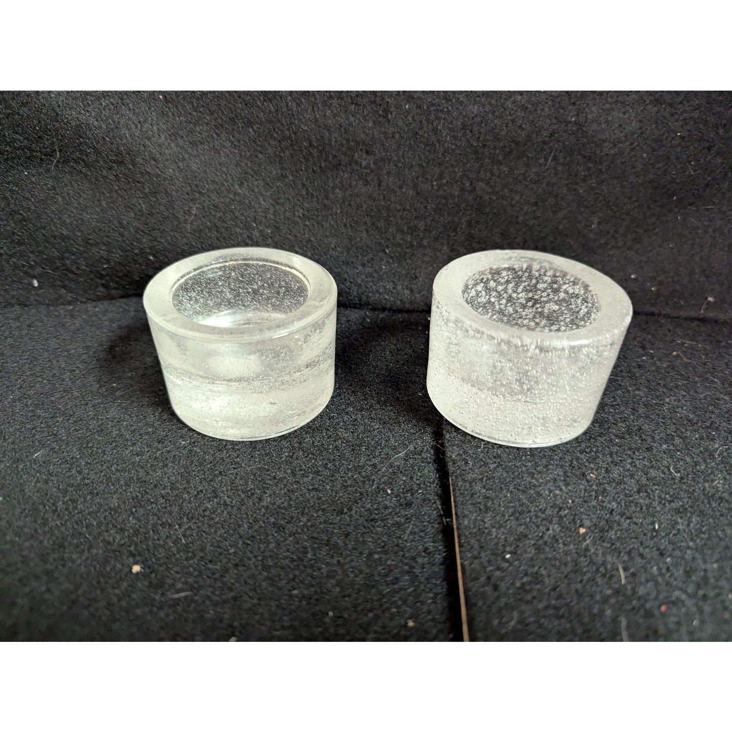 Vintage Heavy Frosted Clear Glass Candle Holders / Salt Cellars - Pair