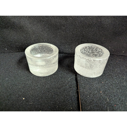 Vintage Heavy Frosted Clear Glass Candle Holders / Salt Cellars - Pair