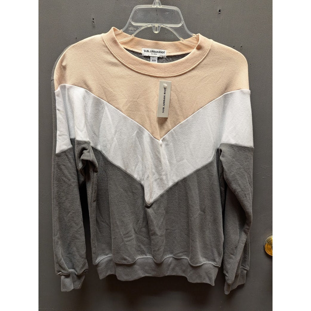 sUBURBAN rIOT  Size XS sweatshirt Chevron colorblock pink white gray long sleeve