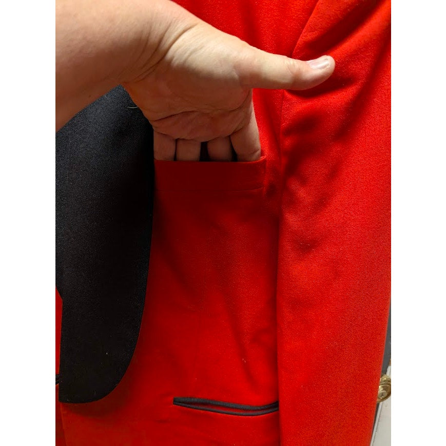 Custom Made Red Smoking Jacket Black Piping Lapel Mens XL Shoulder Pads