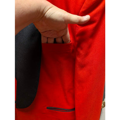 Custom Made Red Smoking Jacket Black Piping Lapel Mens XL Shoulder Pads