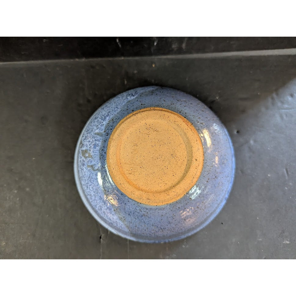 Vintage Blue art pottery bowl drip glaze 3.5" tall stoneware Signed