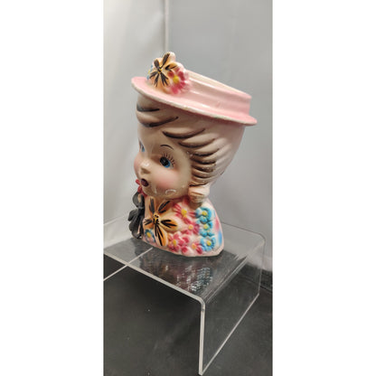 MCM Kitsch Lady Headvase Planter Pink Floral Japan Retro Ceramic Decor Vase Rare