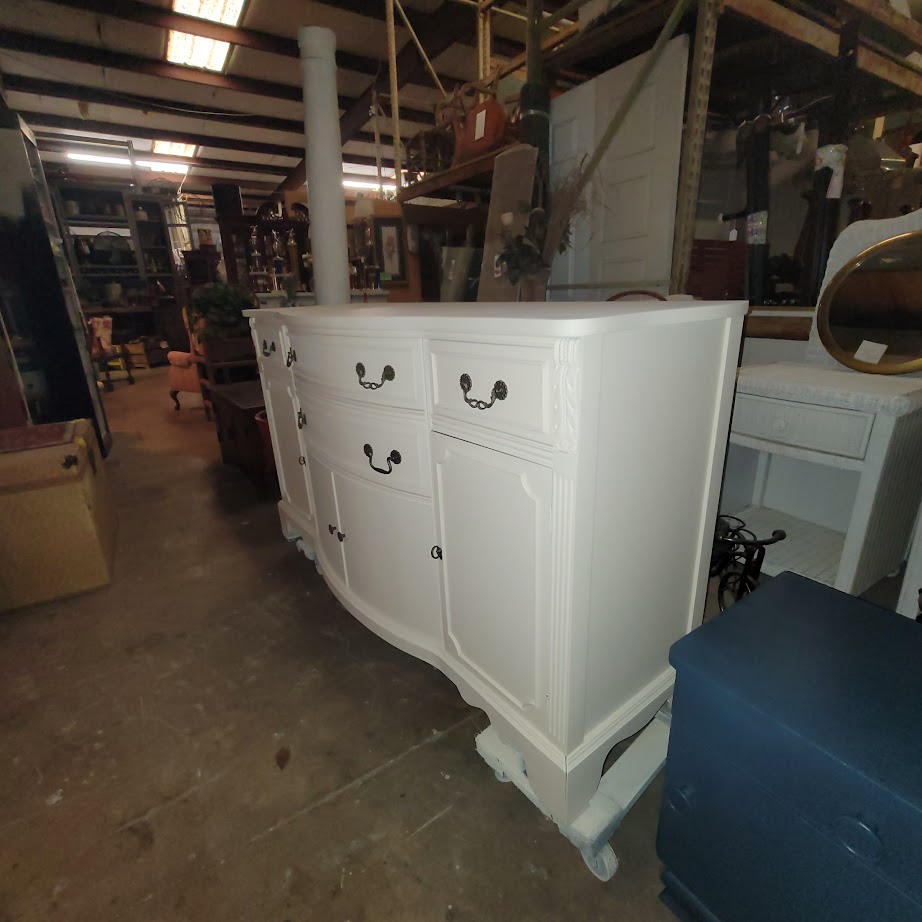 Secondhand Sandies: White wood duncan phyfe style drawers and shelves buffet sideboard