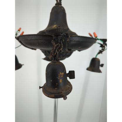 Vintage Art Deco Brass Pan Chandelier 4 Light Down Fixture Dark Patina Projec