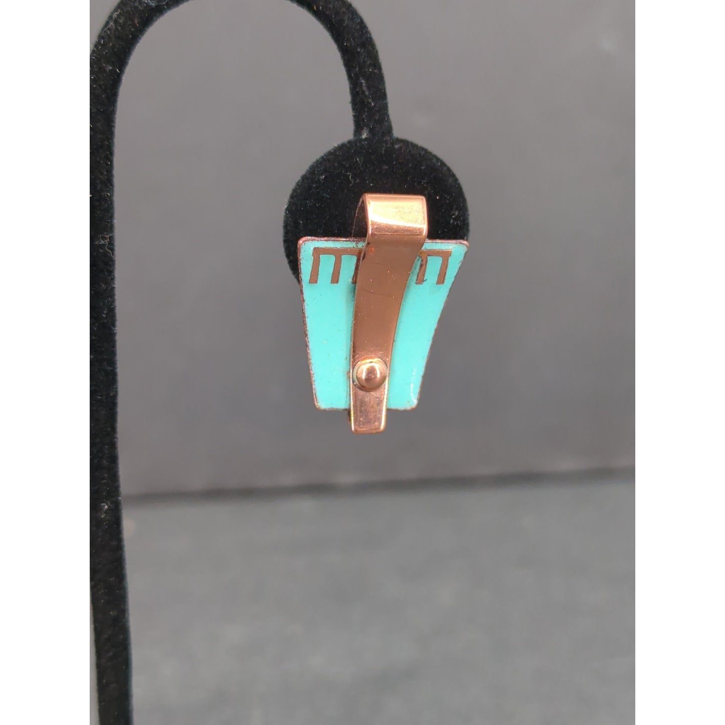 Vintage Matisse Renoir Light Blue Copper Enamel Clip On Earrings Mid Century
