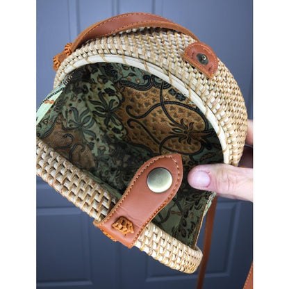 round pine straw purse shoulder bag lined Double GECCO art outside