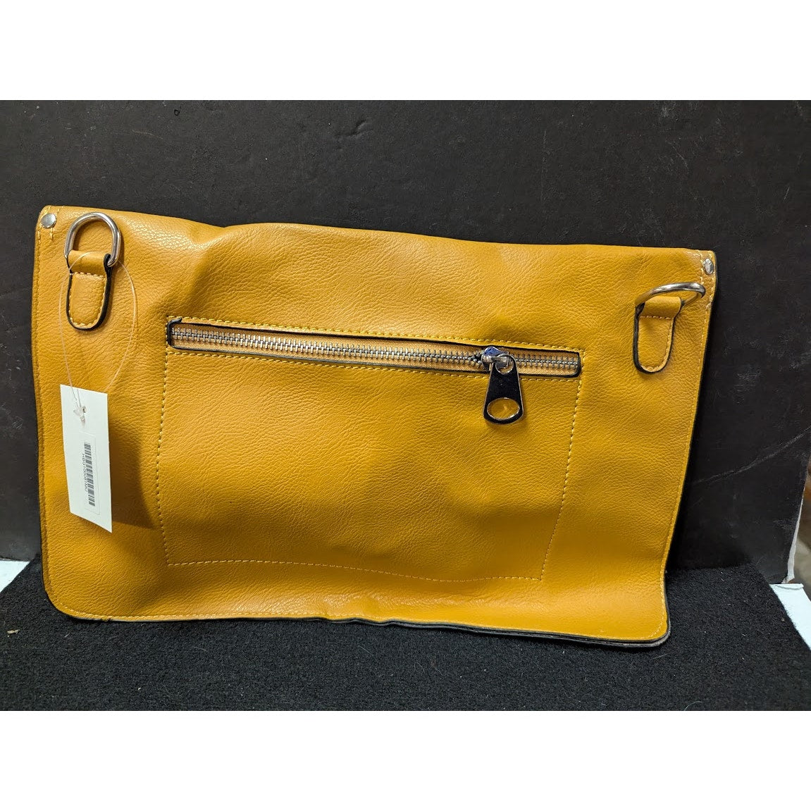 Vegan Faux Pebbled Leather Mustard Yellow bag Clutch Purse Front zip pockets