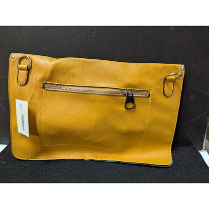Vegan Faux Pebbled Leather Mustard Yellow bag Clutch Purse Front zip pockets