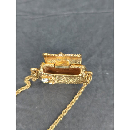 1928 Vintage Gold Tone Purse Pendant Long Chain Necklace Glam