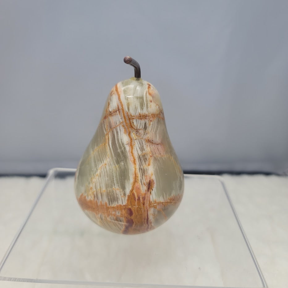Ten Thousand Villages Onyx Figurine Pear Copper Stem Paperweight Decor