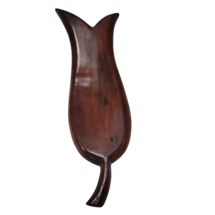 Vintage 60's MCM Mahogany Wood Tulip Flower Serving Tray Board 24" Split Petal