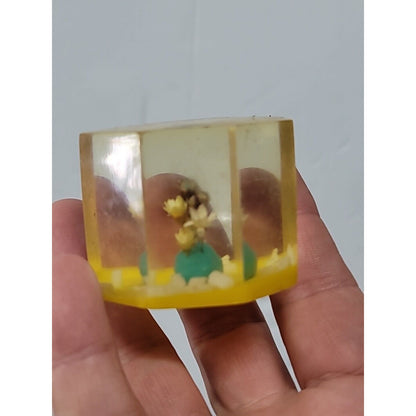 Vintage Facet Lucite Paperweight w/ Flowers Shell Inside