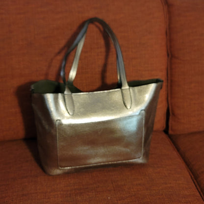 Metallic Bronze Gold Leather Tote Bag Shoulder Bag Handbag