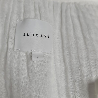 Sundays Size 3 White textured Button Up Cotton Long Sleeve V Neck Top Blouse