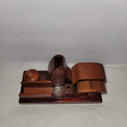 Vintage Handmade MCM teak Wood Desk Organizer Pen business card Pin Holder
