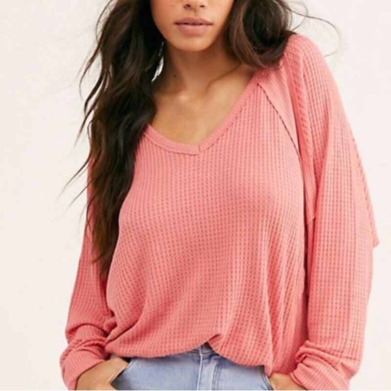 Free People NEW Prairie Rose PINK SANTA CLARA thermal top OVERSIZED SHIRT