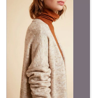 FRNCH Paris Women Lamia Open Front Longline Cardigan in Beige M/L $110 OVERSIZED