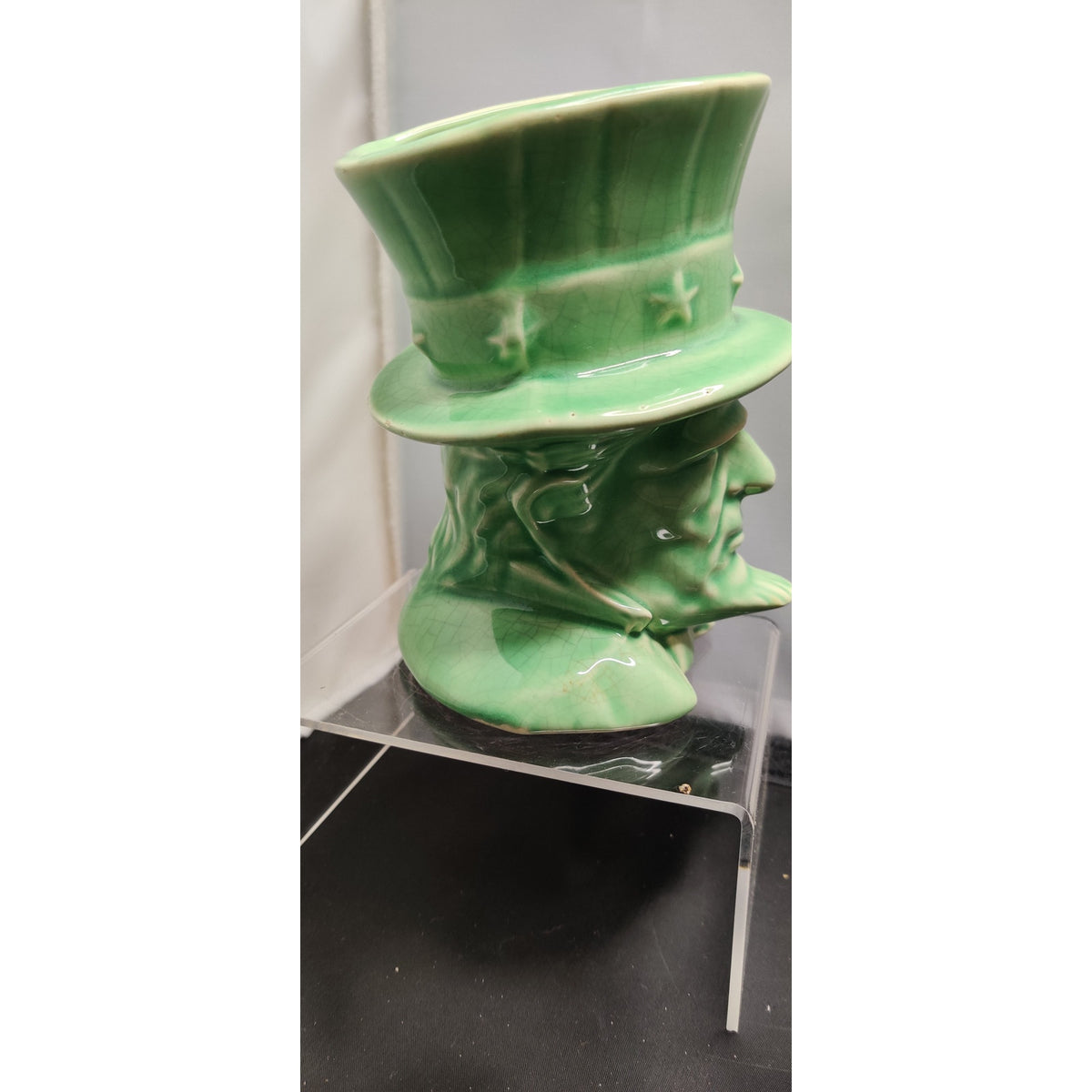 Vintage 1950 Vase Uncle Sam Green Top Hat HeadVase Planter Figurine Collectible