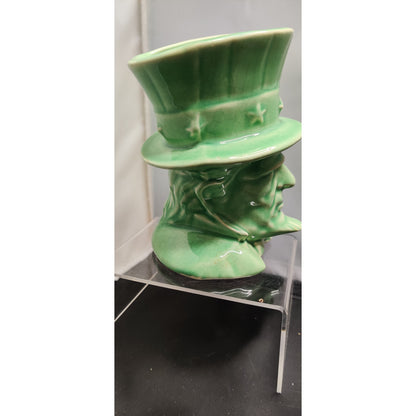 Vintage 1950 Vase Uncle Sam Green Top Hat HeadVase Planter Figurine Collectible