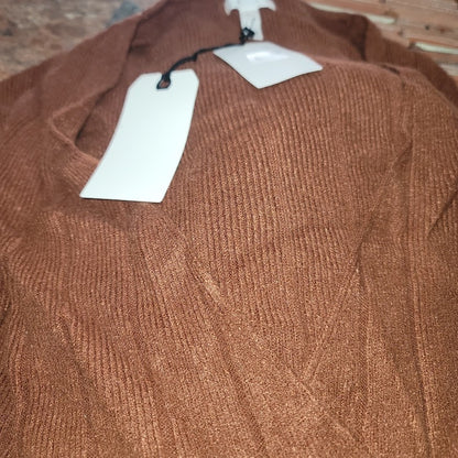 Leith Wide Rib Sweater eXTRA Large Brown Shell NWT V-Neck Surplice Faux Wrap xl