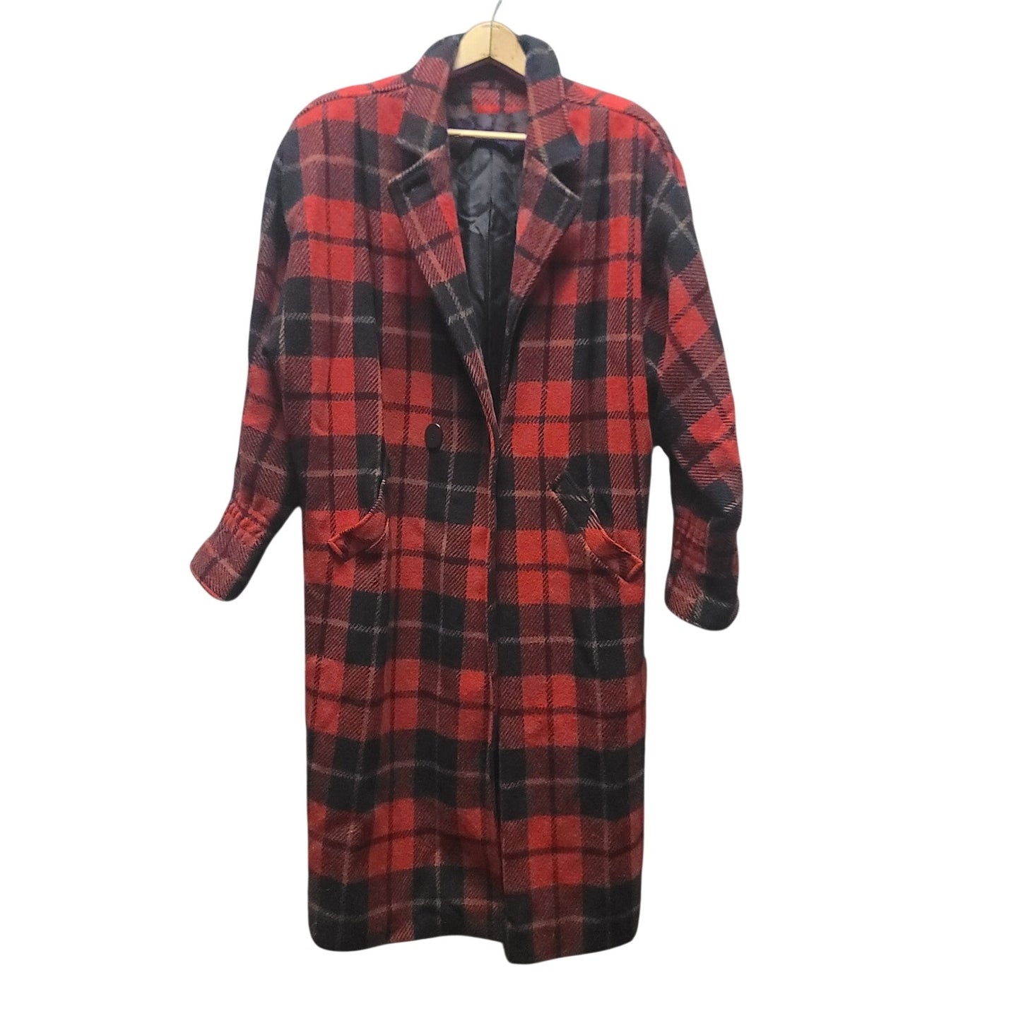 Portrait Vintage Red Black Plaid Wool Duster Coat Goth Grunge Academic Large