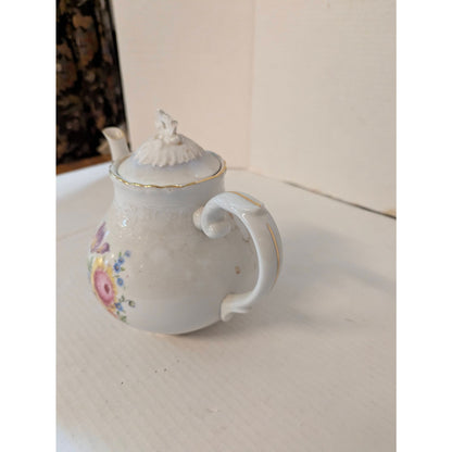 Vintage Schumann Arzberg Teapot German Porcelain Floral Gold Trim 7.5"
