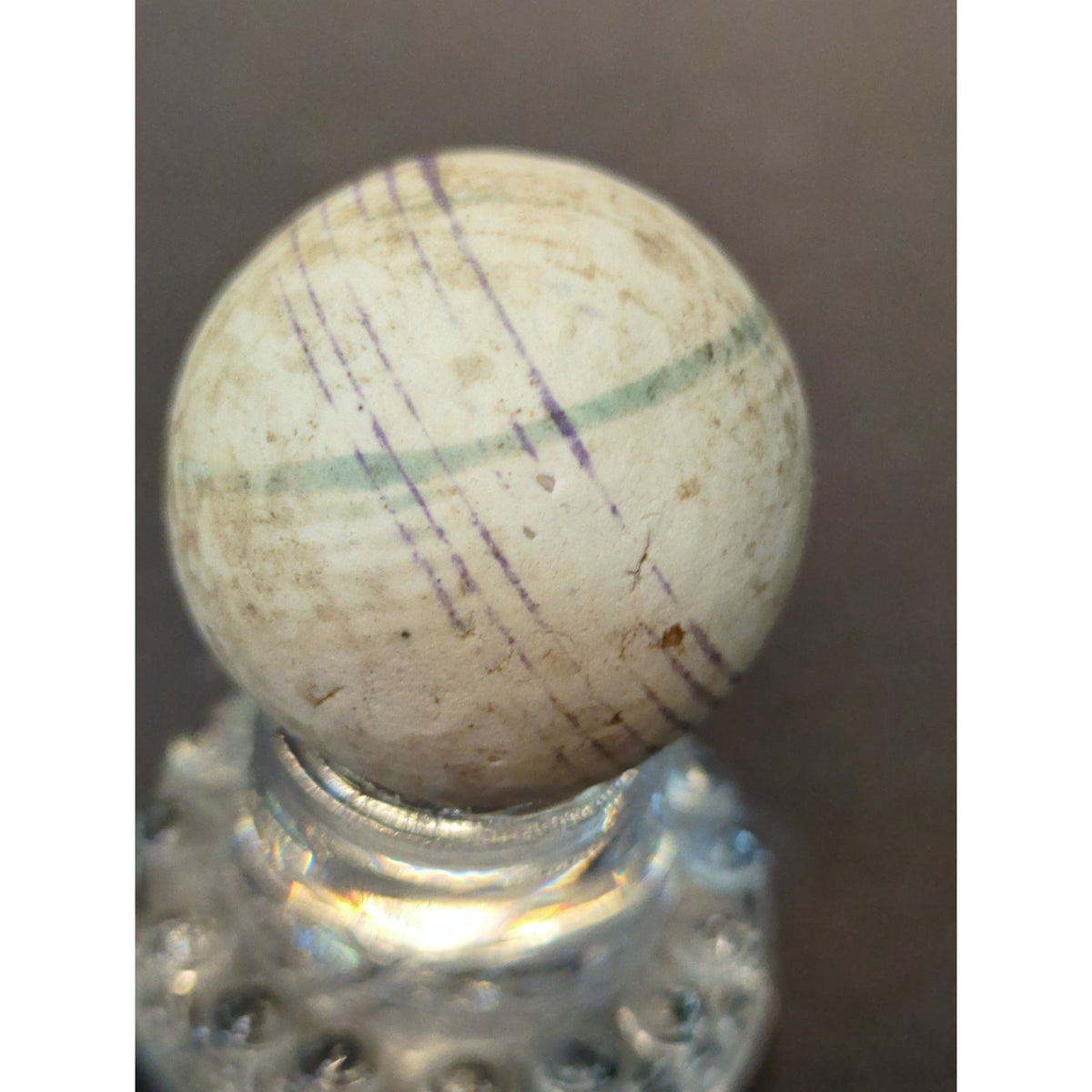 Antique Clay Marble Hand Rolled 1 1/2" LINED CHINA bANDED blue green TOE KNOCKER