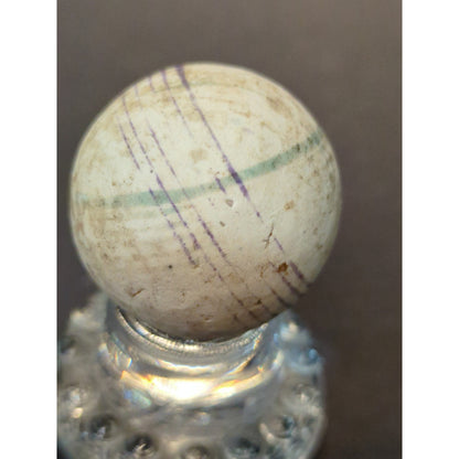 Antique Clay Marble Hand Rolled 1 1/2" LINED CHINA bANDED blue green TOE KNOCKER