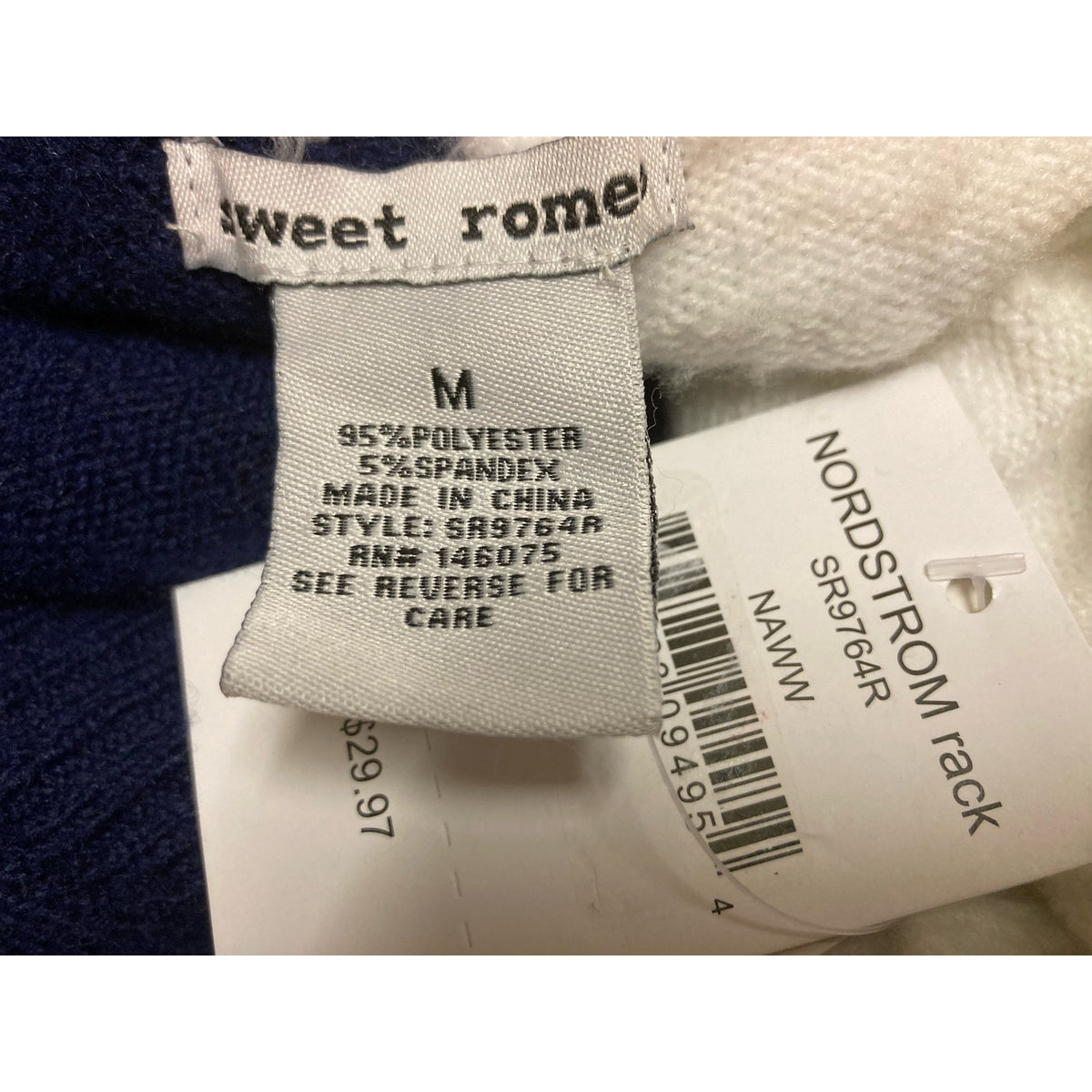 Sweet Romeo V-Neck Color Block Sweater Medium Navy/Winter White NEW Pullover