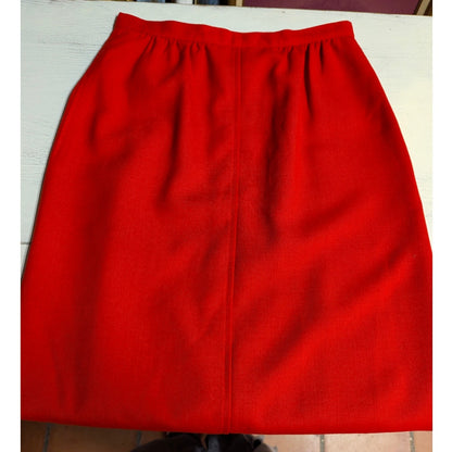 Vintage JG Hook Red Wool Midi Pencil Skirt Size 8 Dark Academia Lightly Pleated