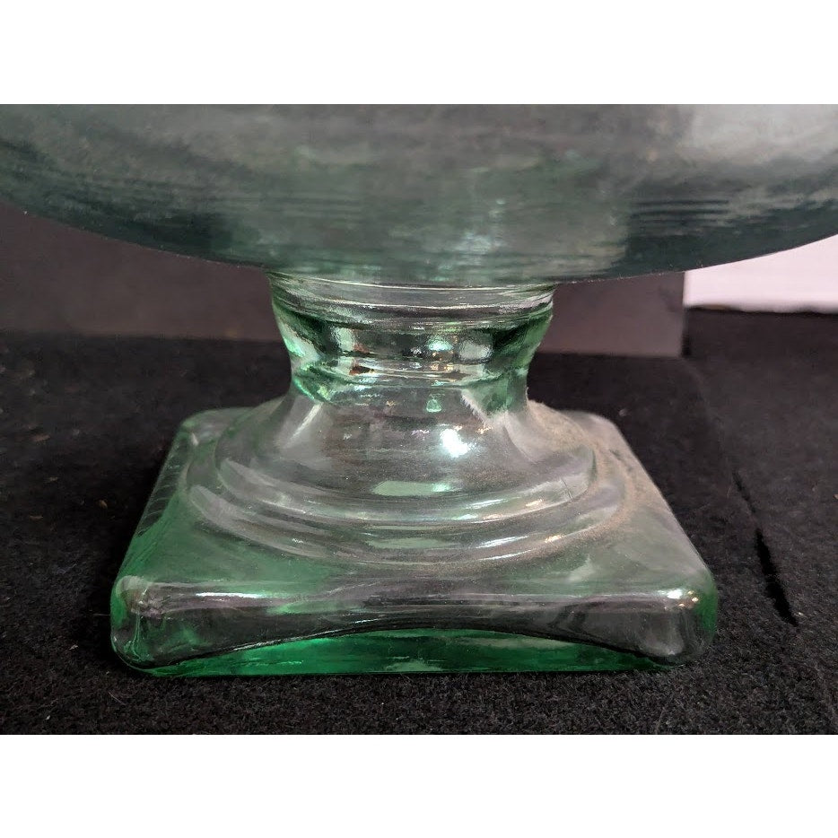 100% Recycled Green Glass Pedestal Compote Made in Spain 16" Wide 5" base VTG