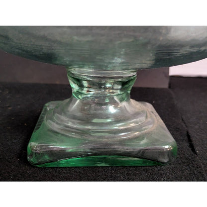 100% Recycled Green Glass Pedestal Compote Made in Spain 16" Wide 5" base VTG