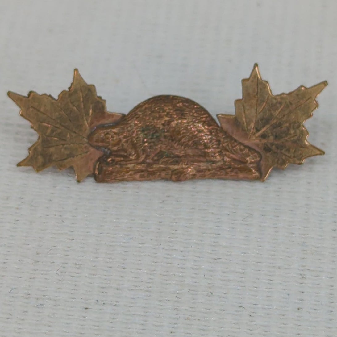 Vintage Canadian Beaver & Maple Leaf Brooch Patriotic Military Pin