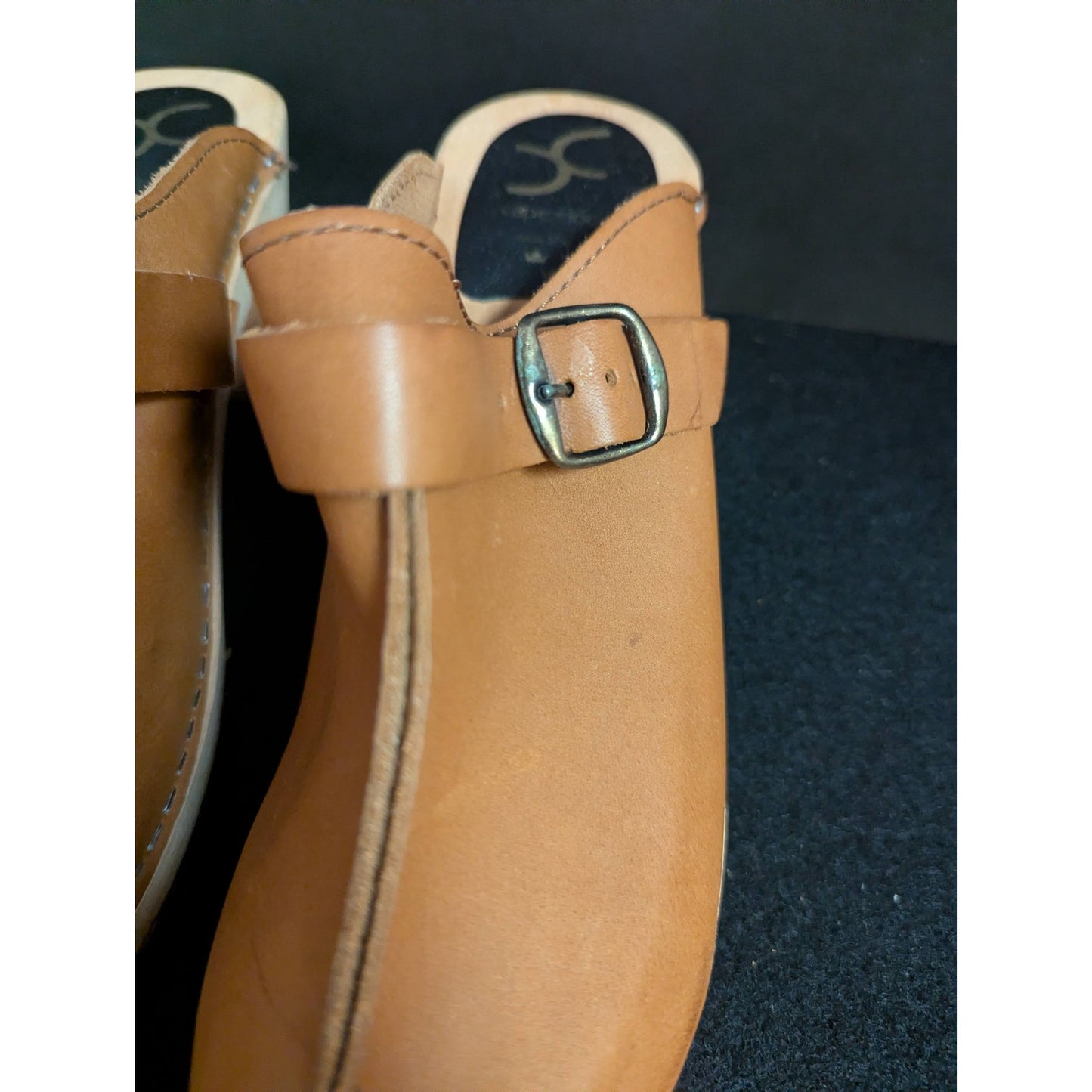Cape Clogs Swedish Tan Leather Wooden Mule Clogs - EU 38 US 7.5