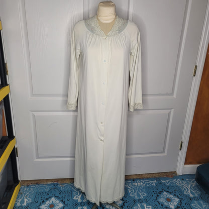 Vintage shadow line robe houseboat light blue lace maxi Small nylon full length