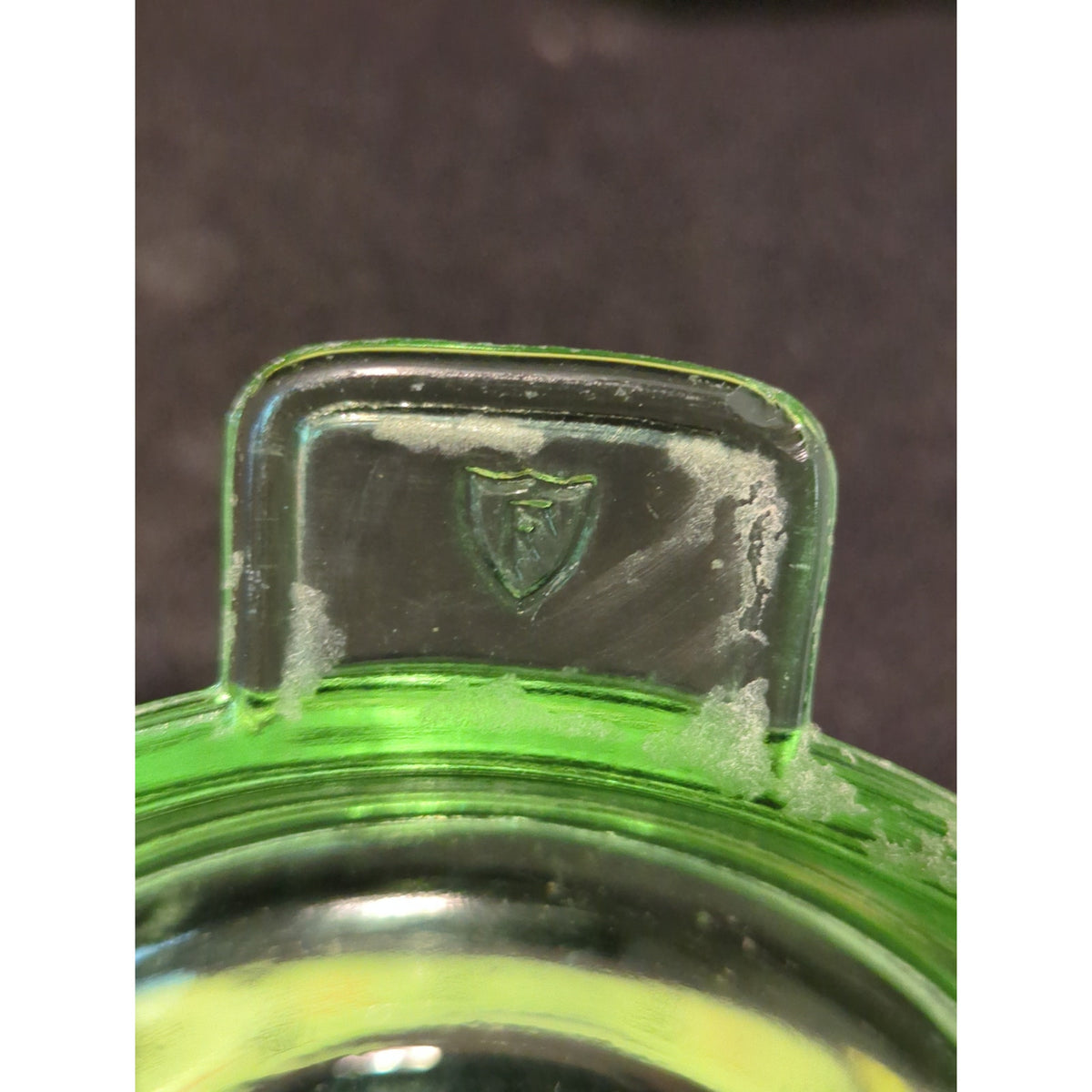 Vintage Federal Glass Green Uranium Juice Reamer with Tab Handle Kitchenware