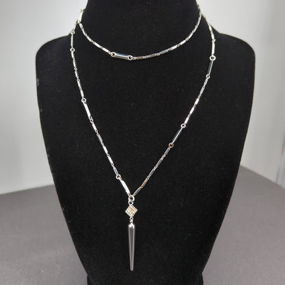 Vintage Fashion Necklace 15.5" long stiletto pendant MODERNIST silvertone