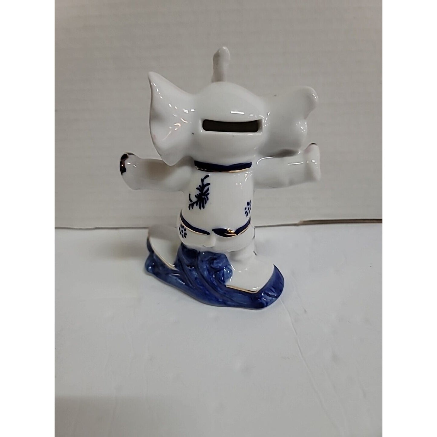VINTAGE HAND PAINTED PORCELAIN ELEPHANT KARATE Surfer COIN PIGGY BANK BABY GIFT
