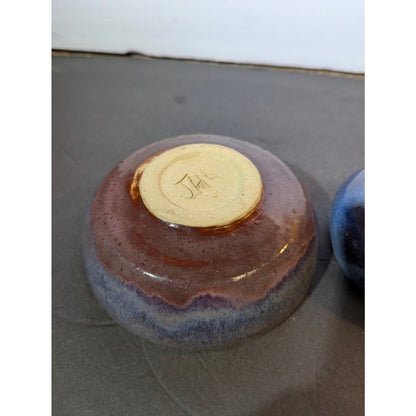 Studio Pottery Signed JAM Blue Speckled Glazed Bowls Set of 2