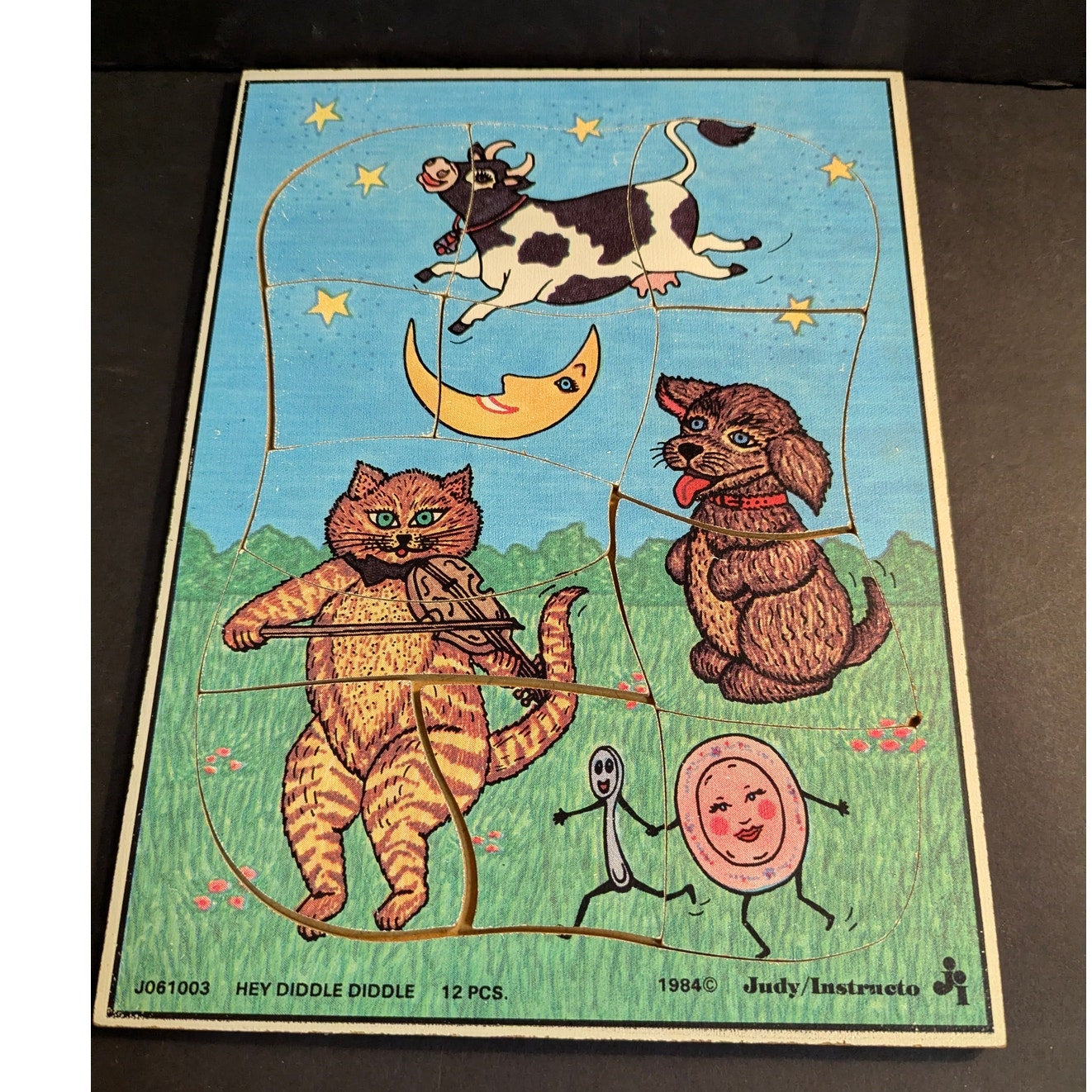 Vintage 1984 Judy Instructo Hey Diddle Diddle Wooden Inlay Tray Puzzle 101018